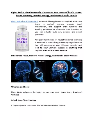 Alpha Wake simultaneously stimulates four areas of brain power - focus, memory, mental energy, and overall brain health