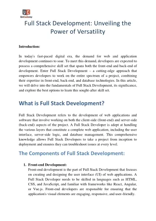 Full Stack Development Unveiling the Power of Versatility