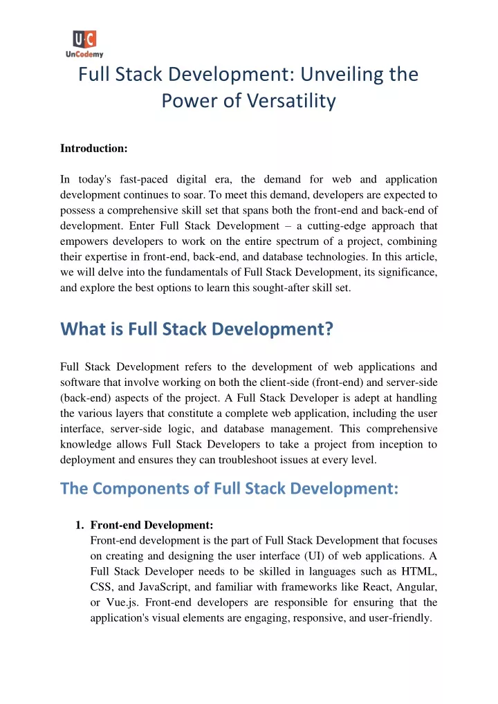 full stack development unveiling the power
