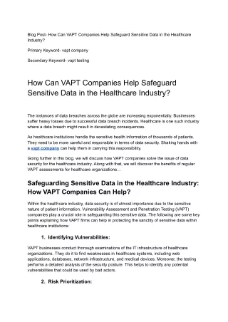 How Can VAPT Companies Help Safeguard Sensitive Data in the Healthcare Industry_
