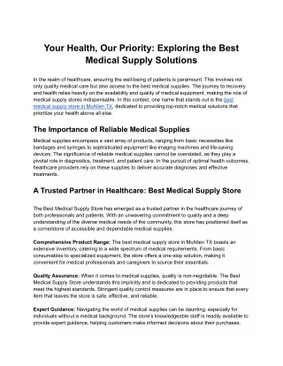 Your Health, Our Priority: Exploring the Best Medical Supply Solutions
