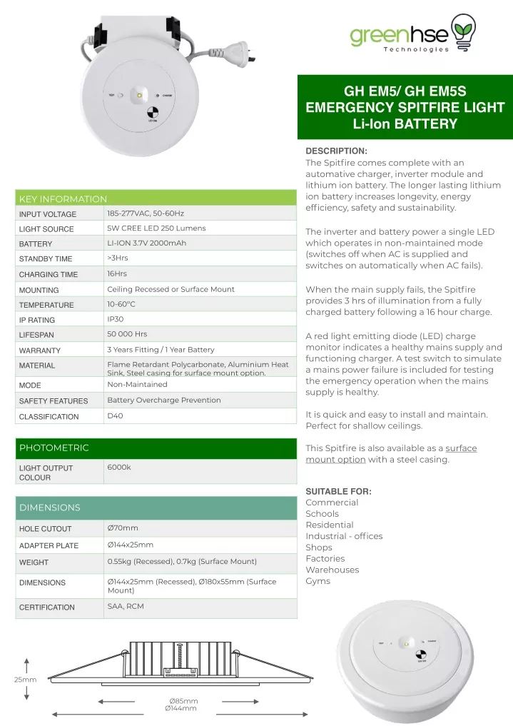 gh em5 gh em5s emergency spitfire light