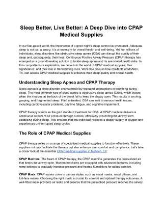 Sleep Better, Live Better: A Deep Dive into CPAP Medical Supplies