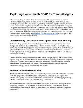 Exploring Home Health CPAP for Tranquil Nights