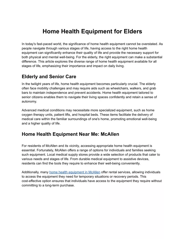 home health equipment for elders