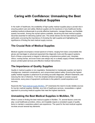 Caring with Confidence: Unmasking the Best Medical Supplies