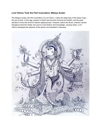 Lord Vishnu Took the Fish Incarnation, Matsya Avatar