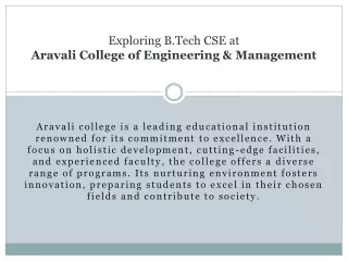 Explore B.Tech CSE at Aravali College of Engineering & Management