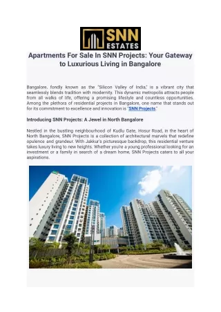 Apartments For Sale In SNN Projects: Your Gateway to Luxurious Living