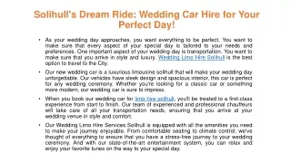 Best Wedding Car Hire Solihull
