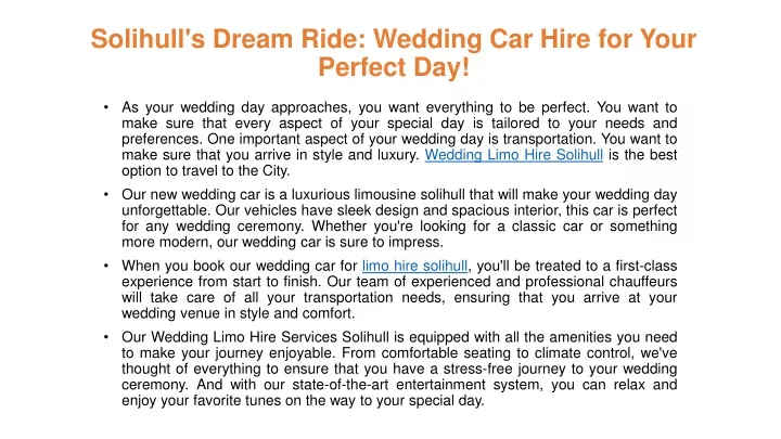 solihull s dream ride wedding car hire for your perfect day