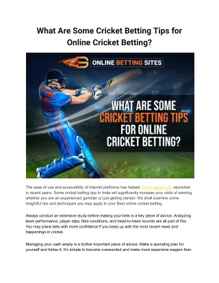 What Are Some Cricket Betting Tips for Online Cricket Betting