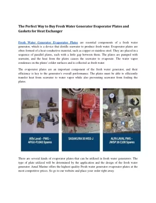 The Perfect Way to Buy Fresh Water Generator Evaporator Plates and Gaskets for Heat Exchanger  .ppt