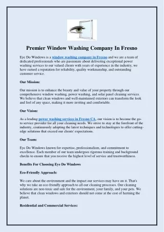 Premier Window Washing Company In Fresno