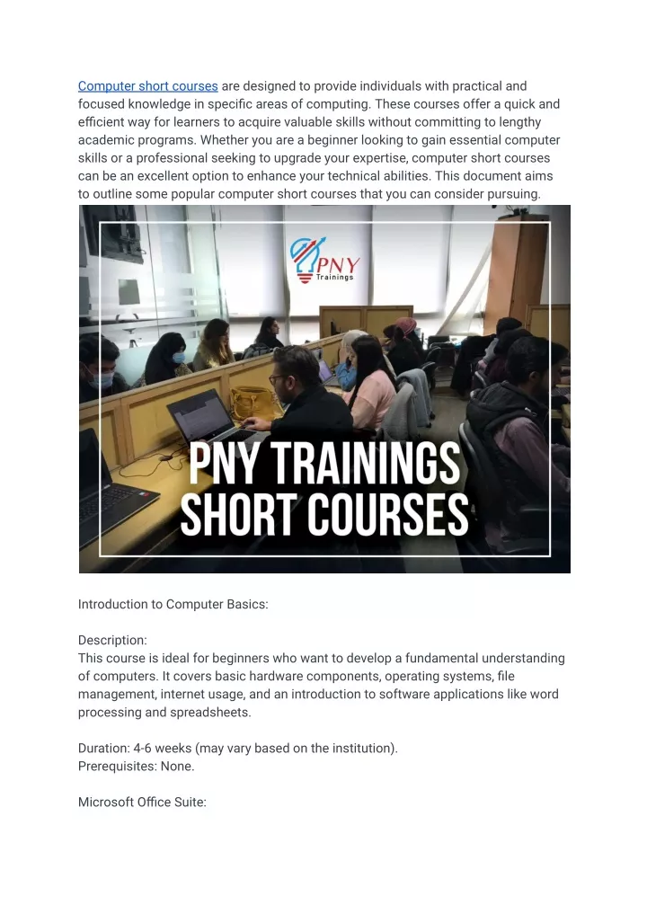 computer short courses are designed to provide