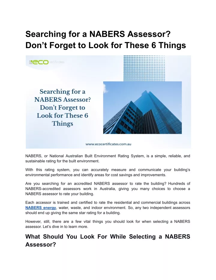 searching for a nabers assessor don t forget