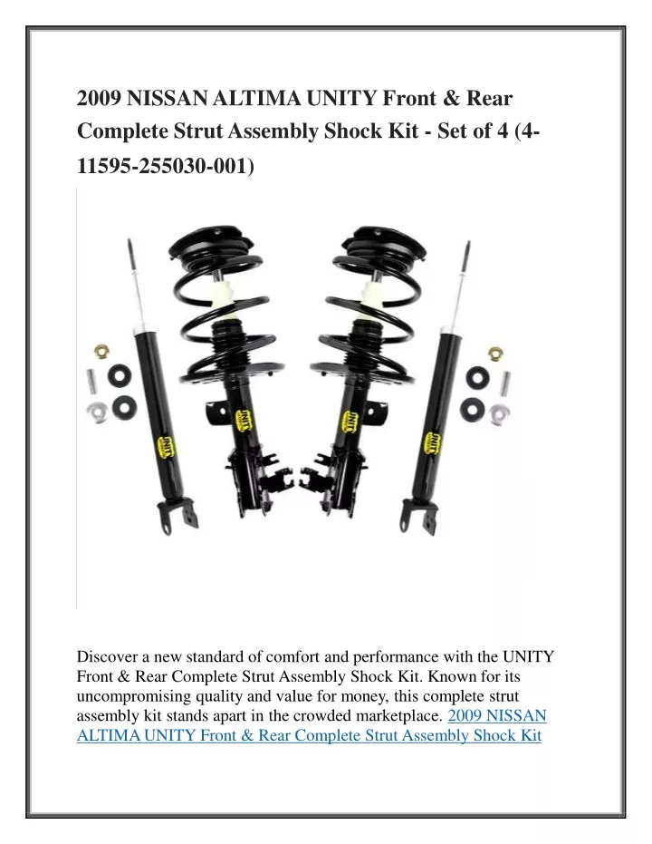 Ppt Nissan Altima Unity Front Rear Complete Strut Assembly Shock Kit Set Of