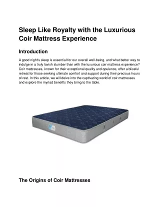 Sleep Like Royalty with the Luxurious Coir Mattress Experience