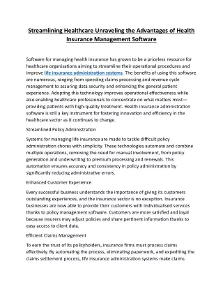 Streamlining Healthcare Unraveling the Advantages of Health Insurance Management Software