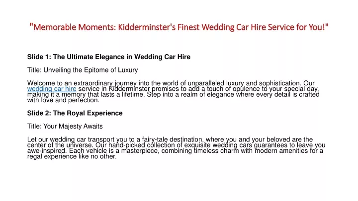 memorable moments kidderminster s finest wedding car hire service for you