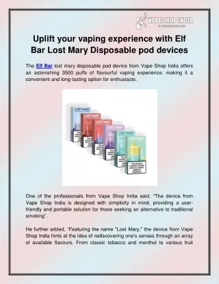 uplift your vaping experience with elf bar lost