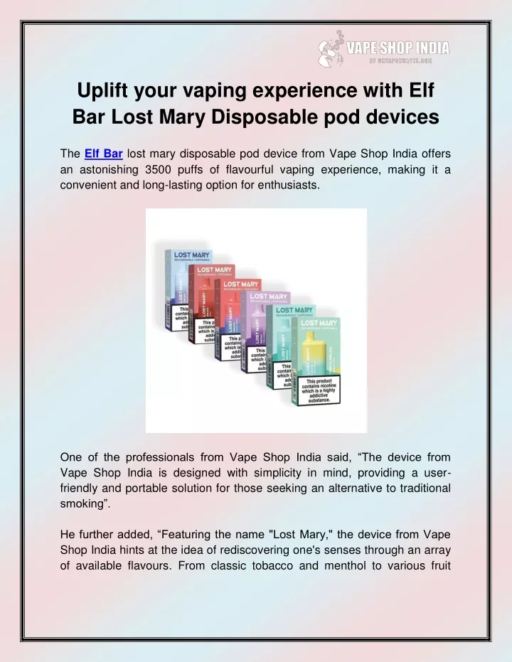 uplift your vaping experience with elf bar lost