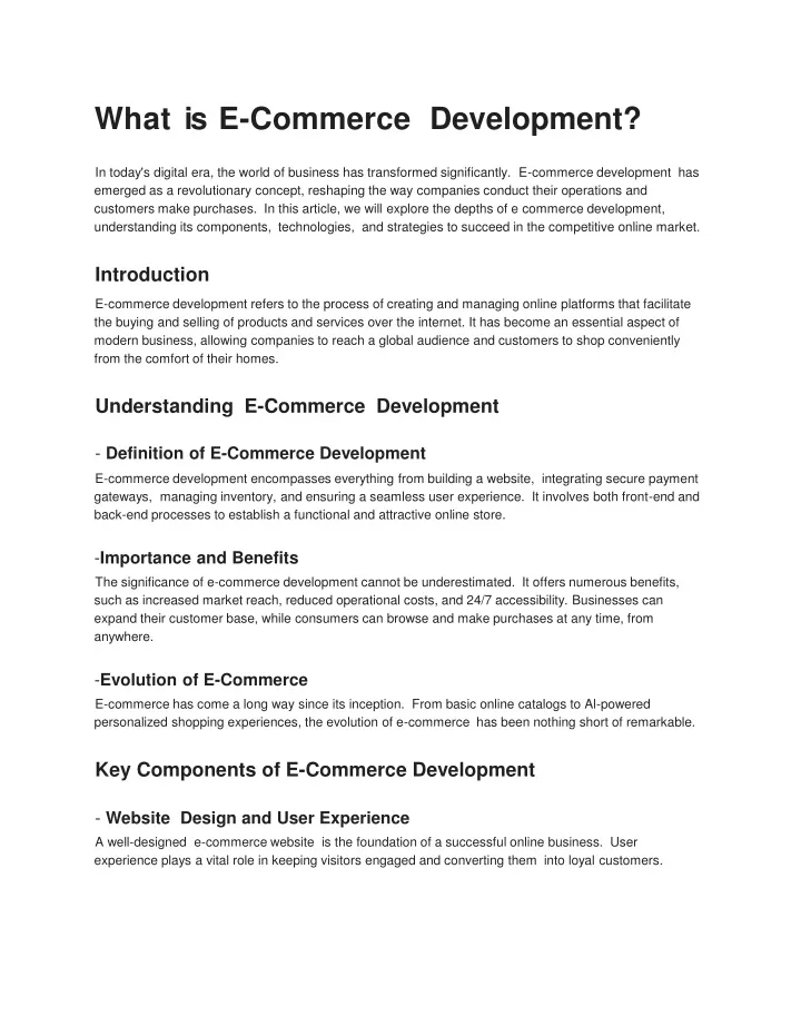 what i s e commerce development