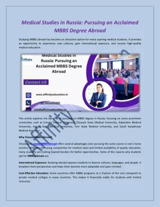 Medical Studies in Russia: Pursuing an Acclaimed MBBS Degree Abroad