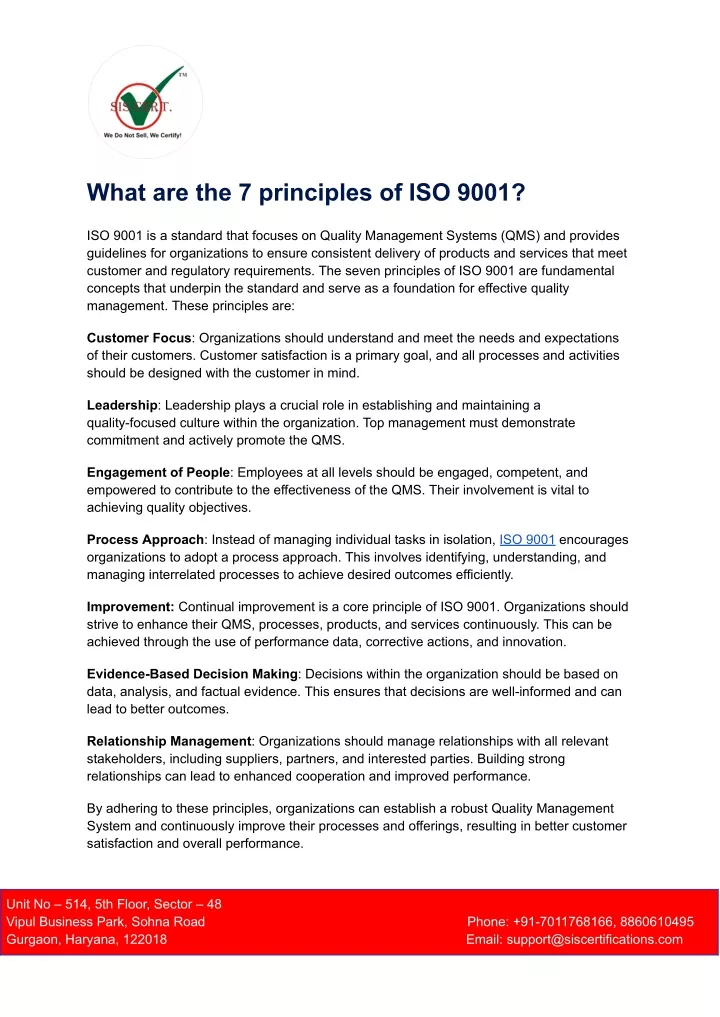 what are the 7 principles of iso 9001