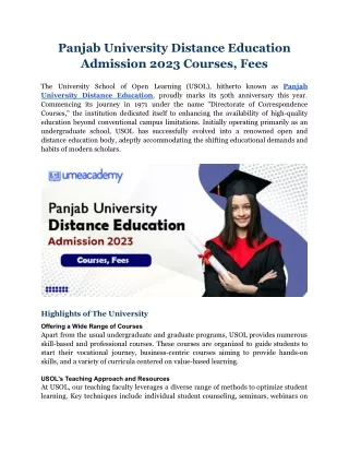 Panjab University Distance Education Admission 2023 Courses, Fees