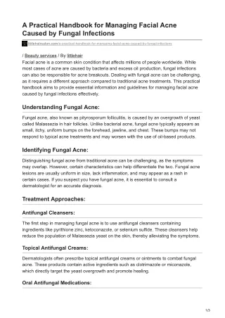 A Practical Handbook for Managing Facial Acne Caused by Fungal Infections