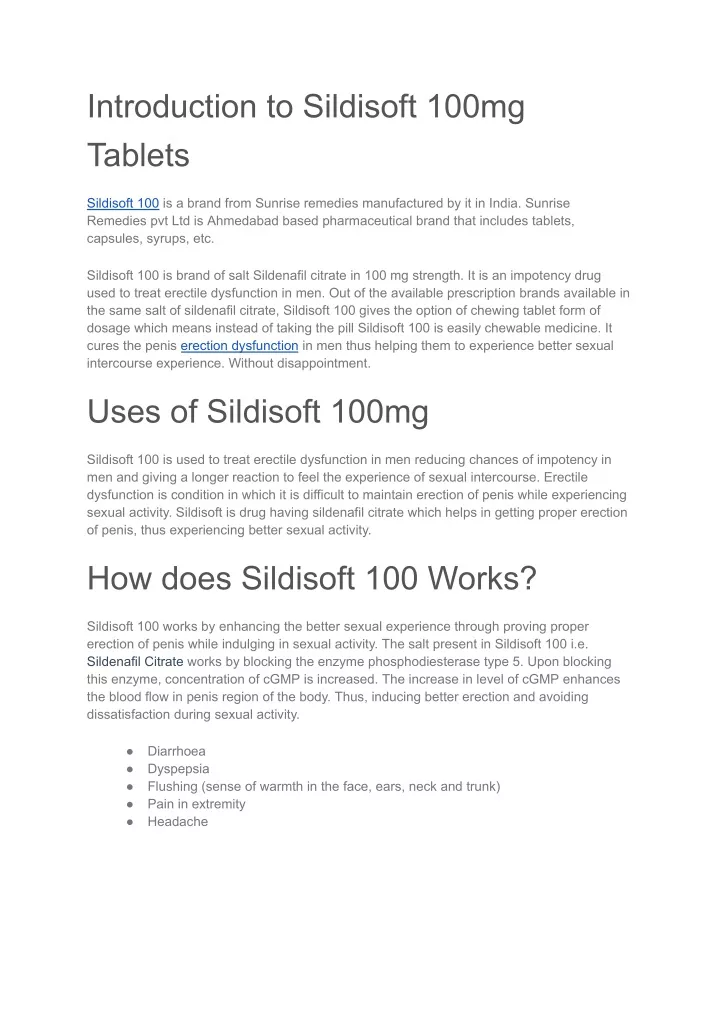 introduction to sildisoft 100mg tablets