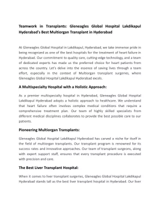 Gleneagles Global Hospital Lakdikapul Hyderabad's Best Multiorgan Transplant