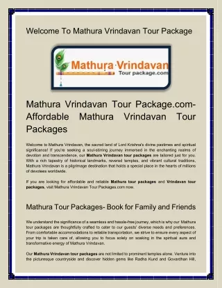 Mathura Vrindavan Tour Package.com- Affordable Mathura Vrindavan Tour Packages