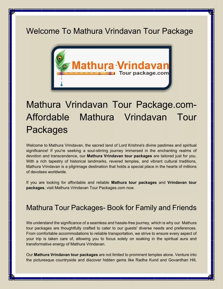 welcome to mathura vrindavan tour package