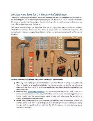 10 Must-Have Tools for DIY Property Refurbishment topic