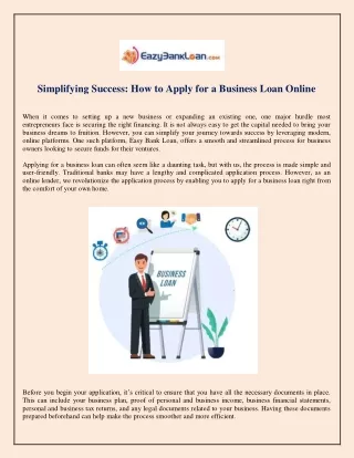 Simplifying Success How to Apply for a Business Loan Online
