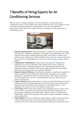 7 Benefits of Hiring Experts for Air Conditioning Services