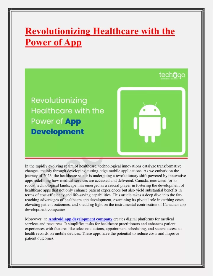 revolutionizing healthcare with the power of app
