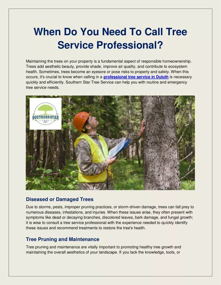 when do you need to call tree service professional