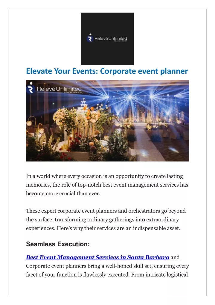 elevate your events corporate event planner