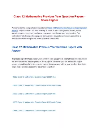 class 12 mathematics previous year question