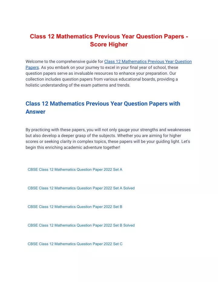 class 12 mathematics previous year question