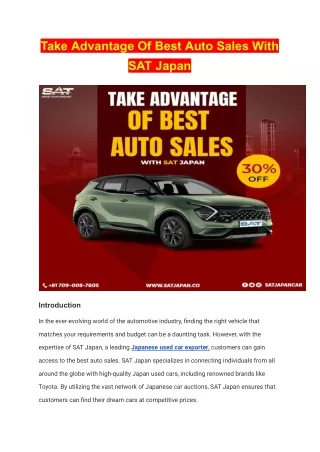 Take Advantage Of Best Auto Sales With SAT Japan