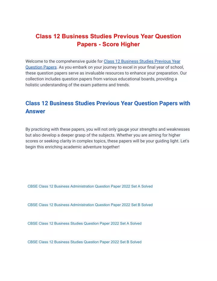 class 12 business studies previous year question