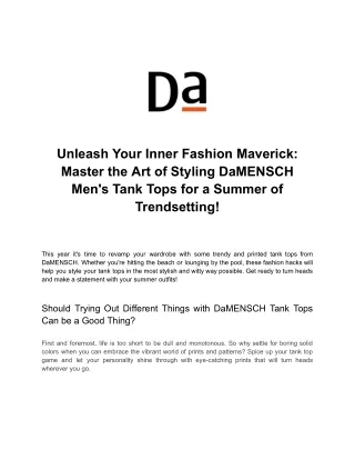 Unleash Your Inner Fashion Maverick_ Master the Art of Styling DaMENSCH Men's Tank Tops for a Summer of Trendsetting