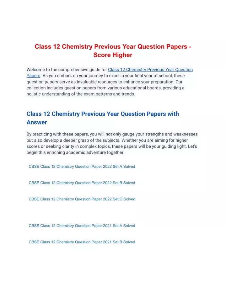 class 12 chemistry previous year question papers