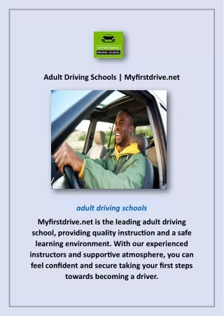 Adult Driving Schools | Myfirstdrive.net