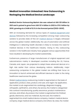 medical innovation unleashed how outsourcing