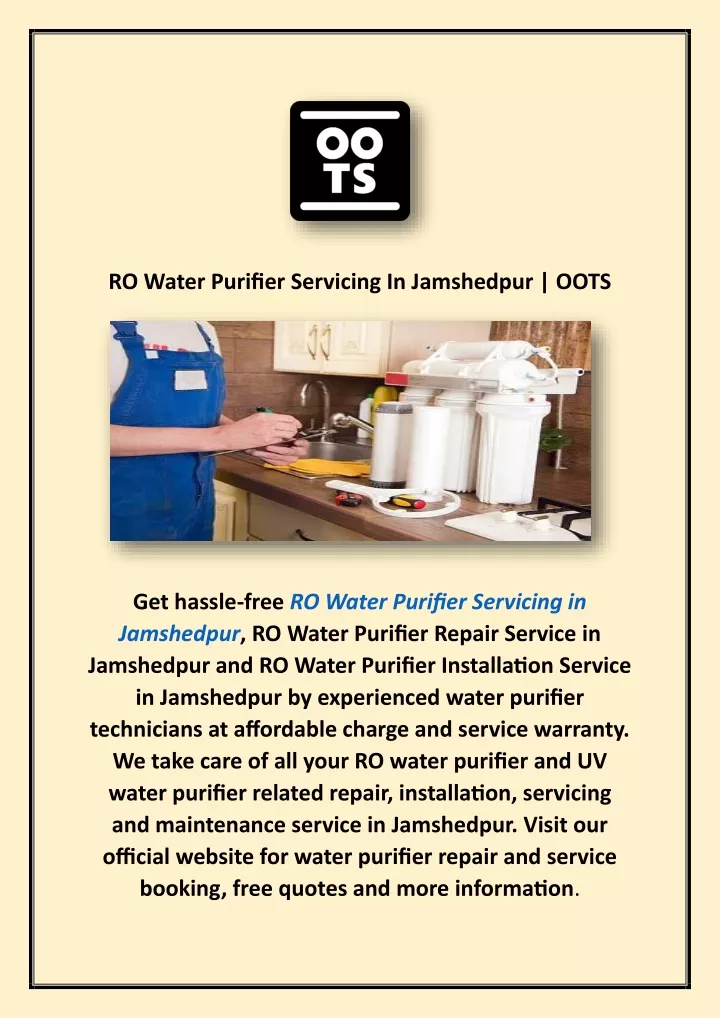 ro water purifier servicing in jamshedpur oots